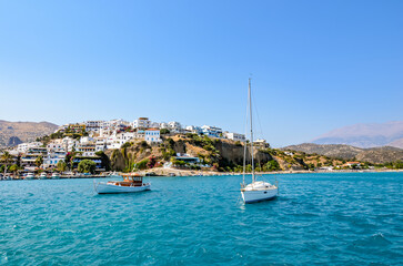 Fototapeta na wymiar Landscape of the village of Agia Galini in Crete with its famous little fishing port