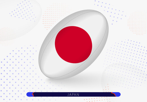 Rugby Ball With The Flag Of Japan On It. Equipment For Rugby Team Of Japan.