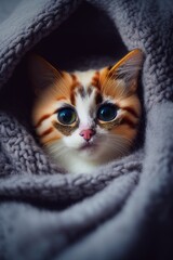 AI-Generated Image of a Cat Sitting Under a Warm Cozy Blanket