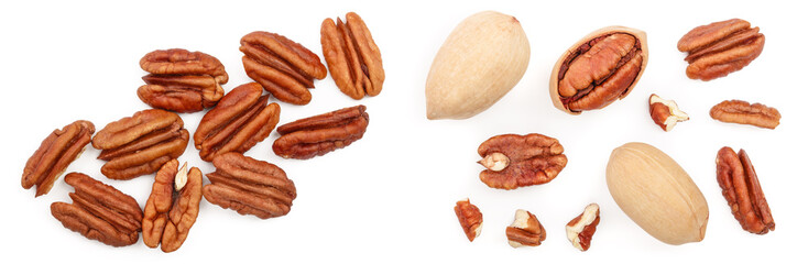 pecan nut isolated on white background. Top view. Flat lay