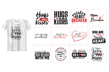 Happy Valentine's Day beautiful t-shirt design SVG bundle, vector t-shirt design bundle. 