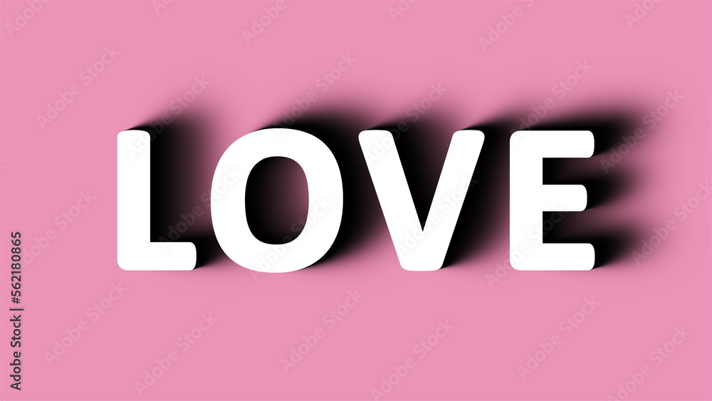 Poster love text with long whadow. computer generated 3d render