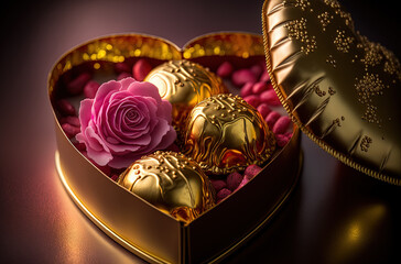 バレンタインのチョコレート、ピンクの薔薇、Generative AI
