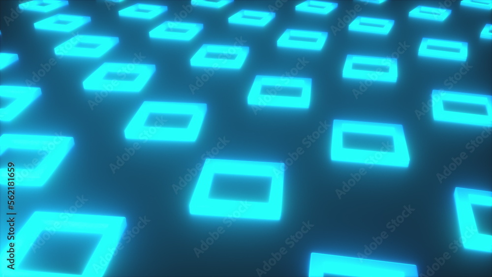 Poster neon squares. computer generated 3d render