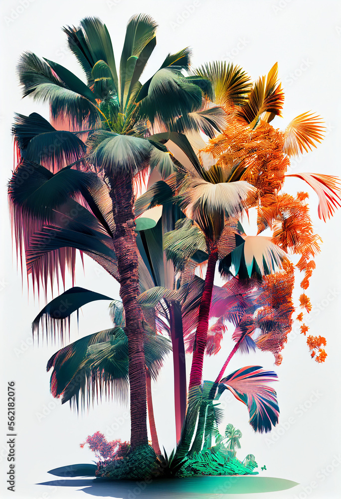 Poster beautiful abstract three palm tree on a color background