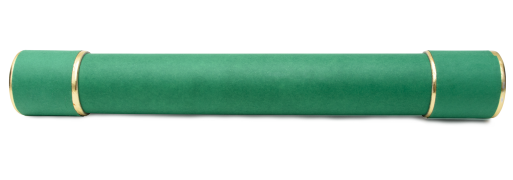 Canudo de formatura na  cor verde, simboliza a diplomação em um curso. Porta diplomas.  