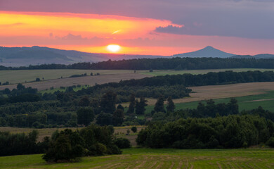 sunset in Kaczawskie mountains in Poland
