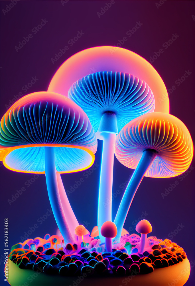 Poster beautiful bunch mushrooms color light in the tree background texture