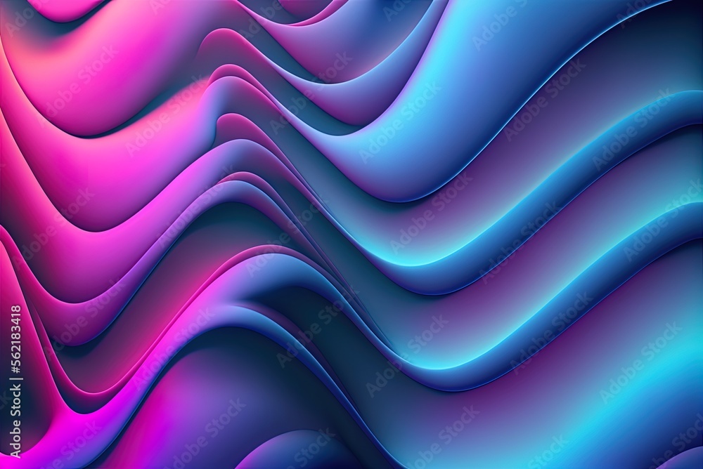 Poster waves of modern blue and pink color affixed on a smooth surface. background gradient. generative ai