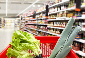 Choosing a dairy products at supermarket.Grocery stores .blurred background