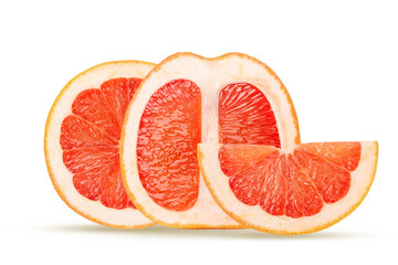 Fresh, juicy grapefruit. Kit. Cut. Isolated on white background.