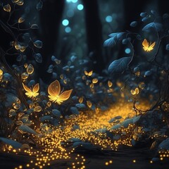 Fototapeta na wymiar mystical forest of crystals glowing