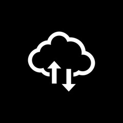 Cloud coicon isolated on blackmputing service sign with arrow up and down 