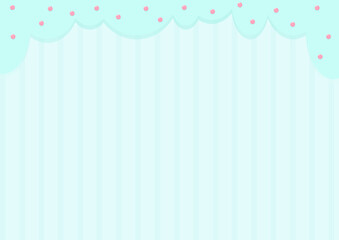 Sweet pale blue striped background with blue round clouds on top and round sprinkles
