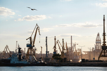 Obraz premium Container terminal, with cranes, in a commercial port