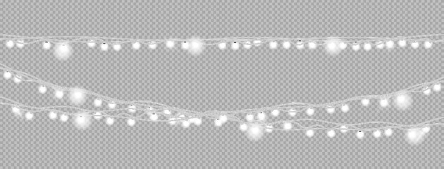 Christmas lights isolated realistic design elements. Xmas glowing lights. Garlands, Christmas decorations. vector illustration