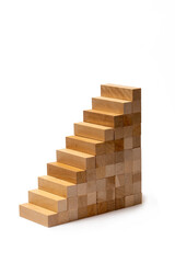 Geometric figure made of wooden bars on a white background