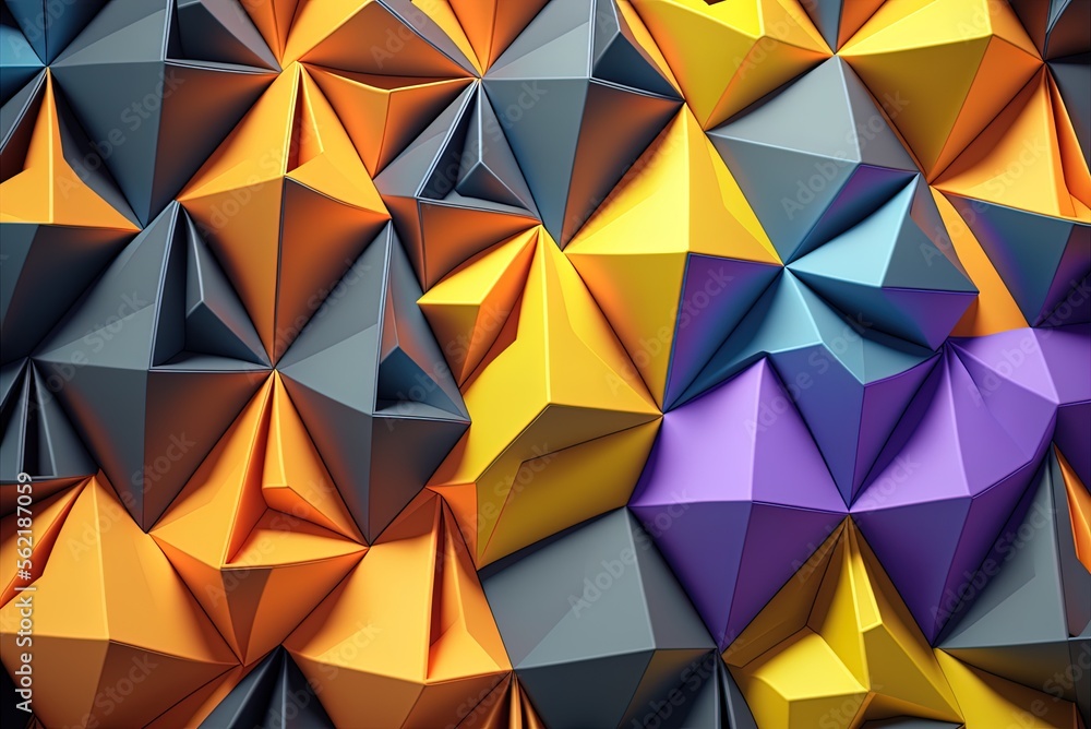 Poster tetrahedral geometric surface in a rainbow of colors. modern and visually stimulating. generative ai