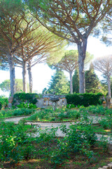 Fototapeta na wymiar Fountain in the park of Ravello village, Amalfi coast of Italy