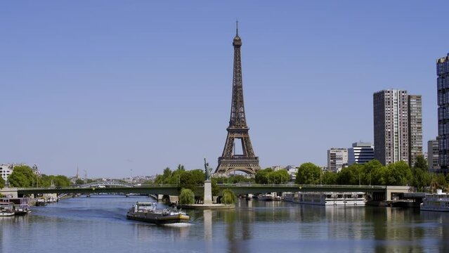 The Eiffel Tower and the Statue of Liberty In Paris, France.