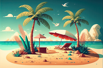 Fototapeta na wymiar Beach with palm trees - Generative AI