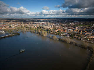 Worcester city centre flooded and submerged in flood waters