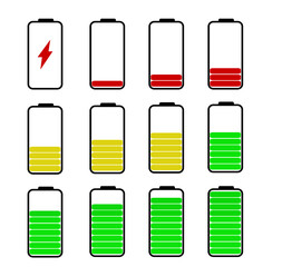 Battery charge indicator icons, battery charge status level set collection, battery charge colors icon
