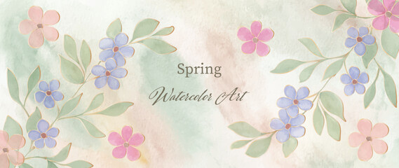 Botanical art wallpaper with flowers and leaves. Modern creative design watercolor texture for home decor, banners, and prints. Vector illustration.