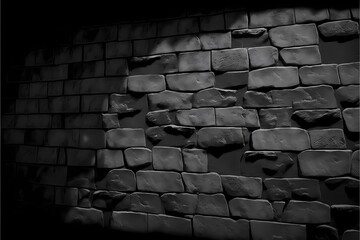 Fototapeta premium ﻿A black and white photo of a brick wall with a hole in it - Generative AI
