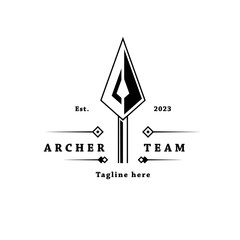 Archer team vintage ancient clean stamp label emblem logo design. Isolated background