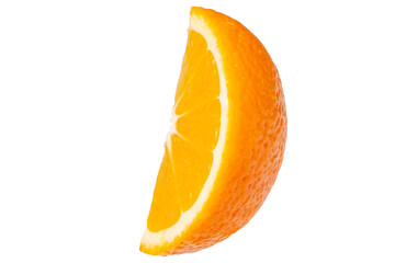 Fresh juicy orange cut piece. Isolated on white background.