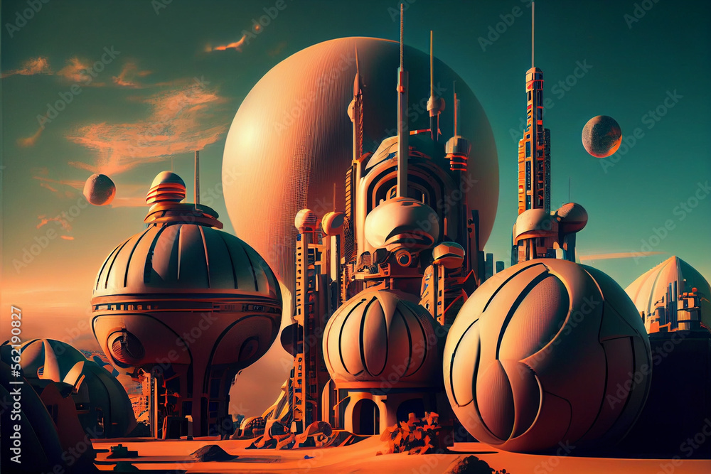 Poster beautiful abstract surreal landscape retro futuristic world of computer space in the style of scienc