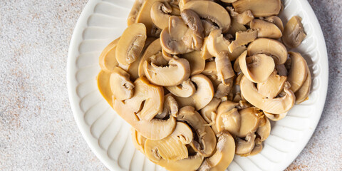 champignons slices mushrooms ready to eat healthy meal food snack on the table copy space food background rustic top view keto or paleo diet veggie vegan or vegetarian food