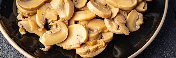 champignons slices mushrooms ready to eat healthy meal food snack on the table copy space food background rustic top view keto or paleo diet veggie vegan or vegetarian food