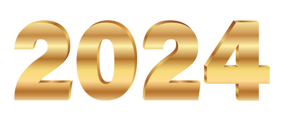 Golden numbers 2024 in perspective. Volumetric figures, New Year