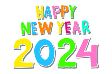 Inscription Happy New Year 2024, bright multi-colored letters