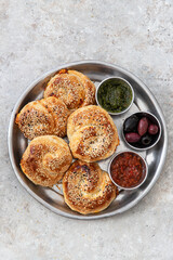 Mediterranean breakfast - burek with cheese feta and sauce