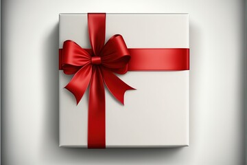 gift box with red ribbon bow copy space for your text. Generative AI