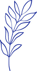 Blue ink branch. Floral element for your design