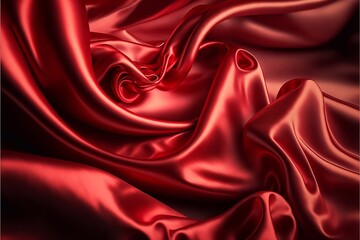 Naklejka na ściany i meble Red luxury silk background, Crumpled red satin texture background or elegant wallpaper design, background, Generative AI