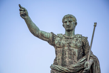 Bronze sculpture of Caesar Augustus, outside the Roman Forum in Rome, Italy