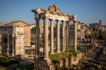 Obraz premium Roman Forum, its ruins of different constructions of the time, in Rome