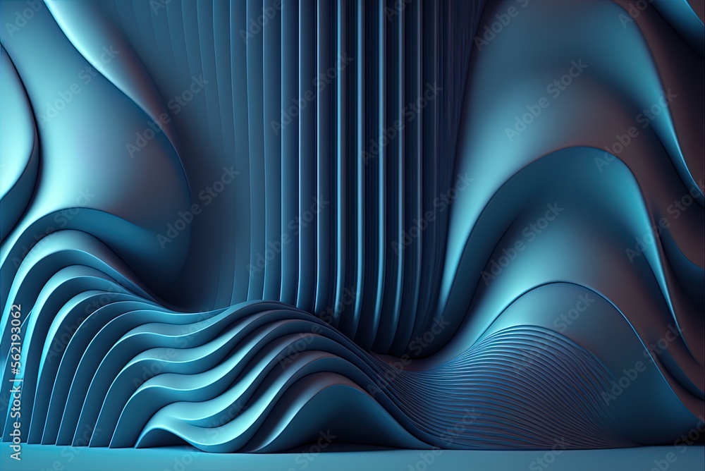 Poster layers of abstract blue waves provide a modern design backdrop. generative ai
