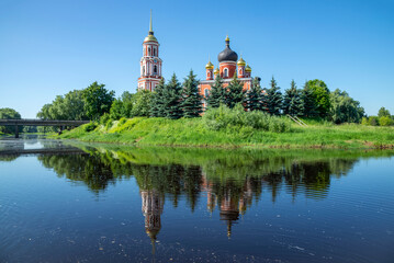 Fototapeta premium Resurrection Cathedral with reflection. Staraya Russa, Novgorod region