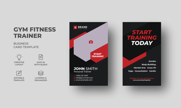 corporate gym fitness business card template
- Powered by Adobe