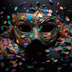 carnival mask and colorful confetti Generative AI