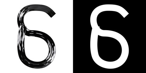 Number 6 made of ribbon with glossy black tiles, isolated on white with clipping mask, 3d rendering