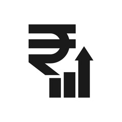 Rupee increasing. Money growth icon flat style isolated on white background. Vector illustration