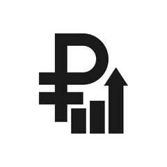 Ruble increasing. Money growth icon flat style isolated on white background. Vector illustration
