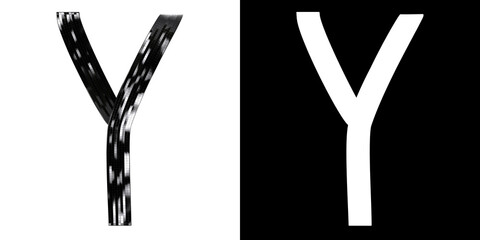 Letter Y made of ribbon with glossy black tiles, isolated on white with clipping mask, 3d rendering